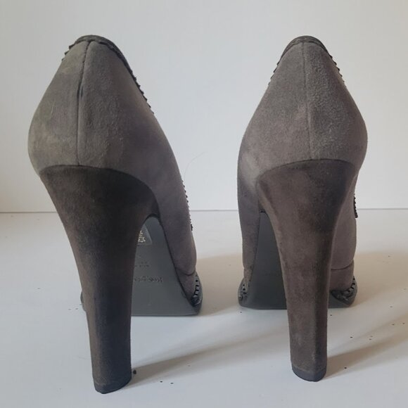 Yves Saint Laurent Gray Suede Round Toe High Heels Platform YSL Pumps - Picture 10 of 14